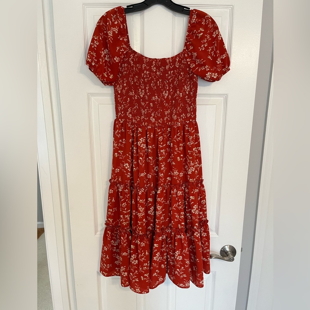 SHEIN Floral Shirred Detail Square Neck Puff Sleeve Dress.